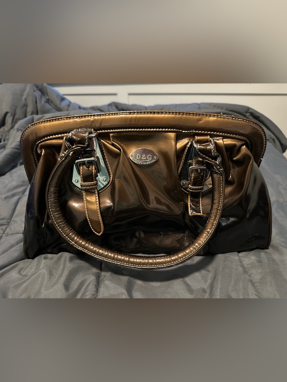 Y2K Dolce & Gabbana Glossy Patent Satchel - Bronze Brown EUC